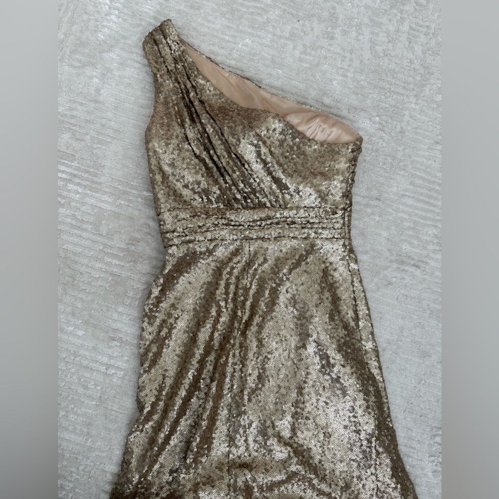 Revelry Starla Sequin Dress Gold One Shoulder Dress Size 6 - Picture 7 of 8